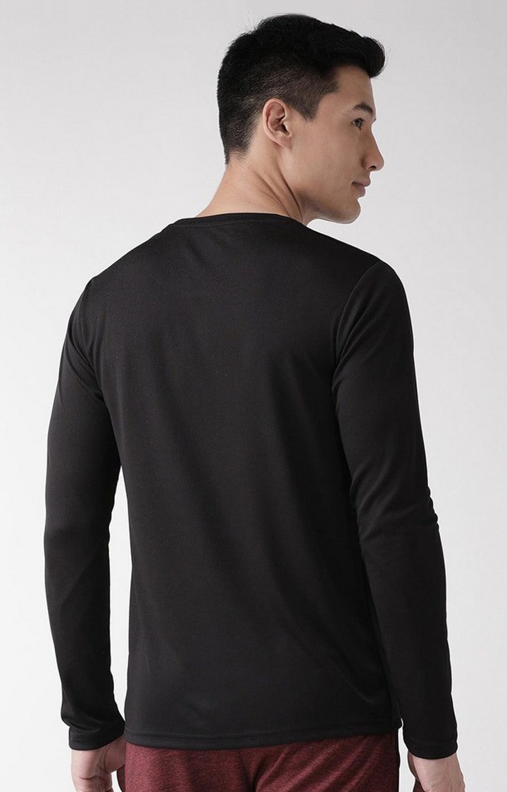 Men's Black Solid Polyester Activewear T-Shirt