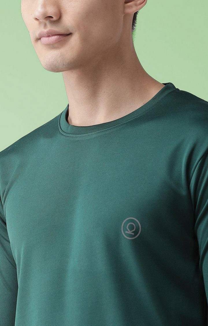 Men's Green Solid Polyester Activewear T-Shirt