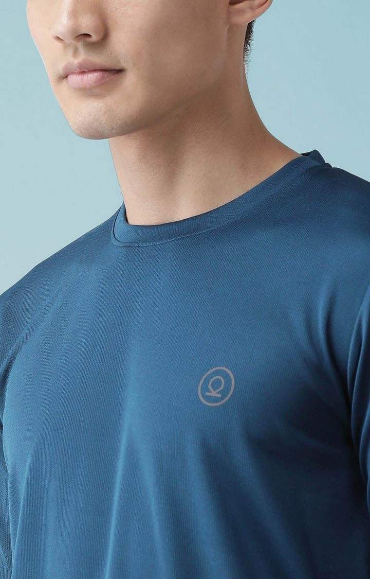 Men's Blue Solid Polyester Activewear T-Shirt