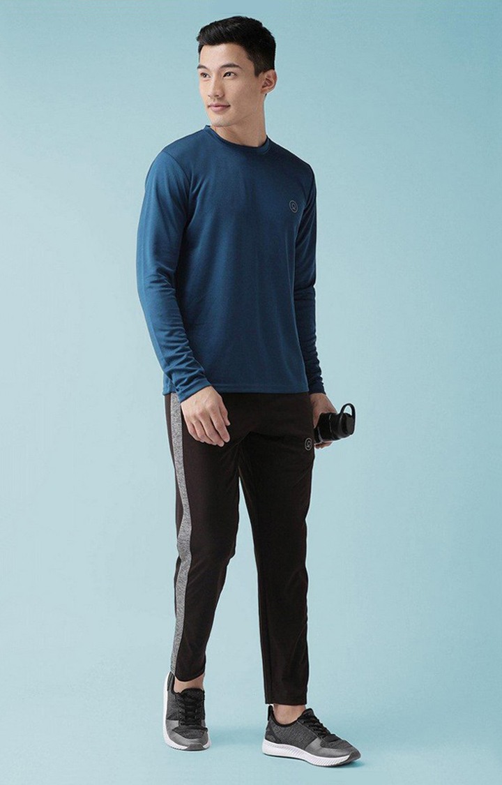 Men's Blue Solid Polyester Activewear T-Shirt