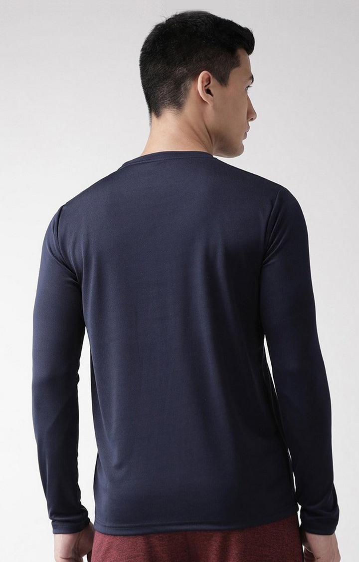 Men's Navy Blue Solid Polyester Activewear T-Shirt