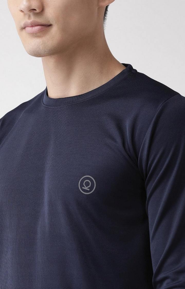 Men's Navy Blue Solid Polyester Activewear T-Shirt