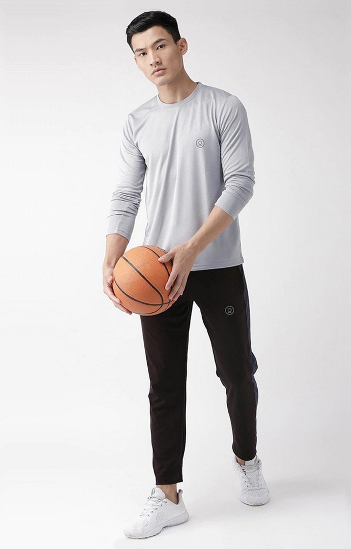 Men's Grey Solid Polyester Activewear T-Shirt