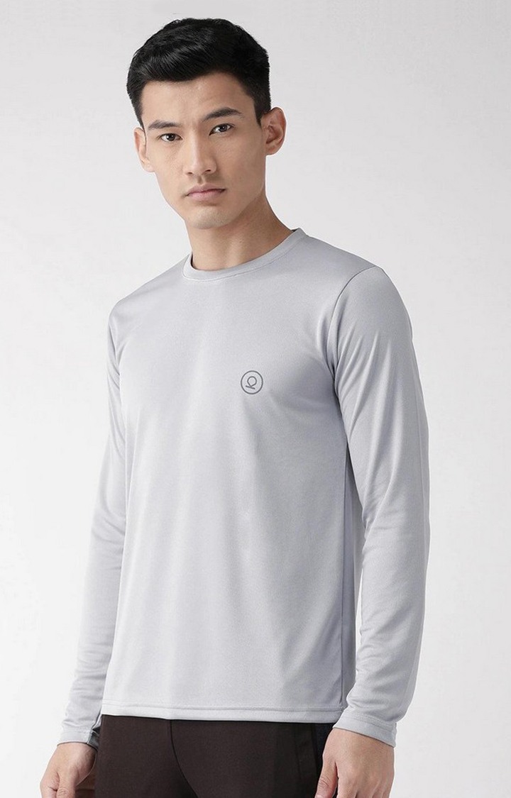 Men's Grey Solid Polyester Activewear T-Shirt