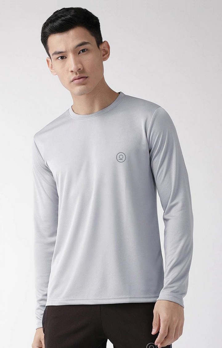 CHKOKKO | Men's Grey Solid Polyester Activewear T-Shirt