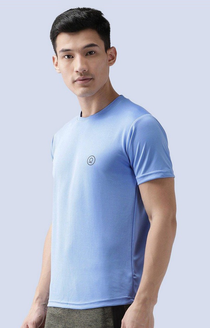 Men's Blue Solid Polyester Activewear T-Shirt