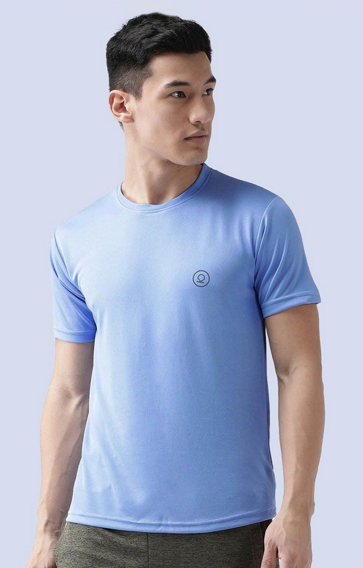 Men's Blue Solid Polyester Activewear T-Shirt