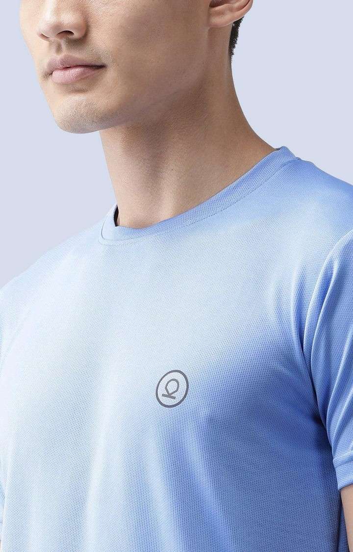 Men's Blue Solid Polyester Activewear T-Shirt