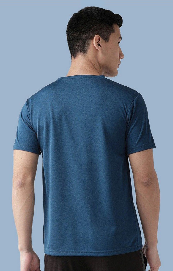 Men's Blue Solid Polyester Activewear T-Shirt