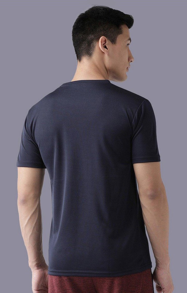 Men's Navy Blue Solid Polyester Activewear T-Shirt