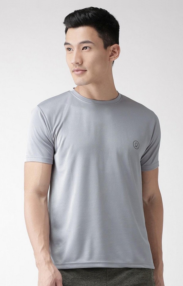 Men's Grey Solid Polyester Activewear T-Shirt