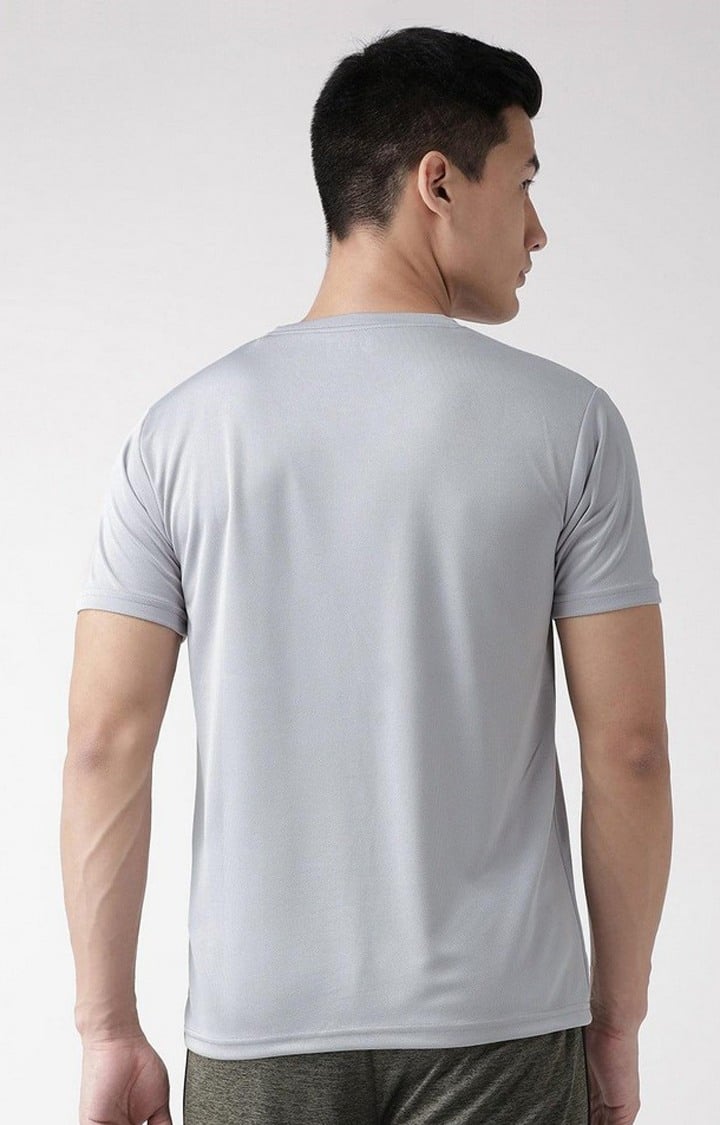 Men's Grey Solid Polyester Activewear T-Shirt