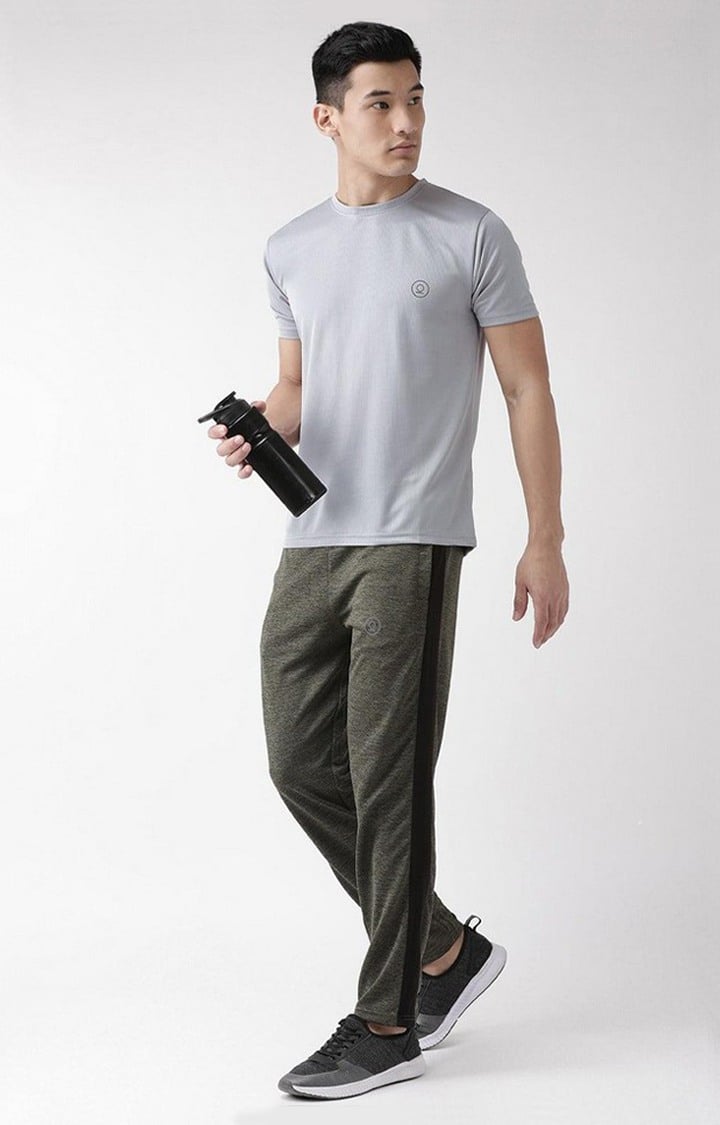 Men's Grey Solid Polyester Activewear T-Shirt