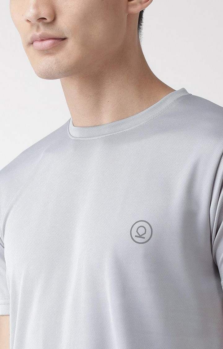 Men's Grey Solid Polyester Activewear T-Shirt