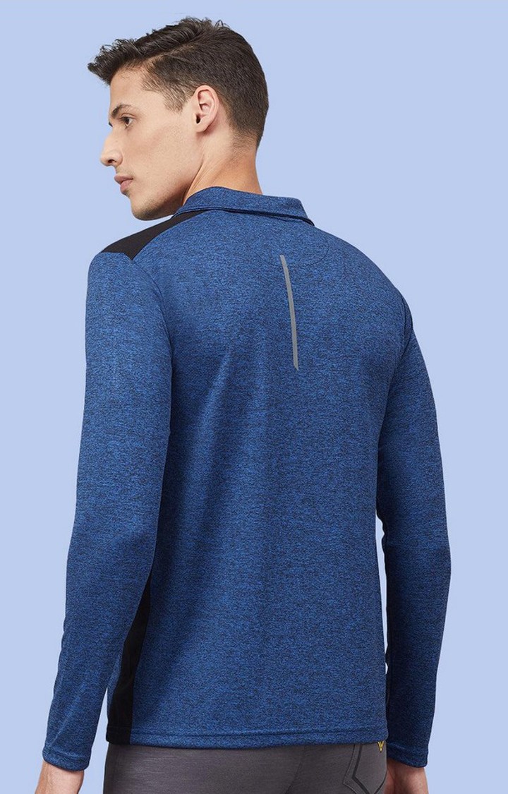 Men's Blue Melange Textured Polyester Activewear T-Shirt