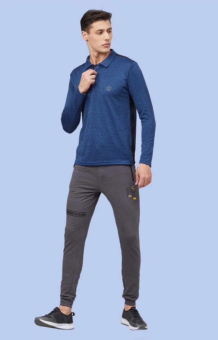 Men's Blue Melange Textured Polyester Activewear T-Shirt