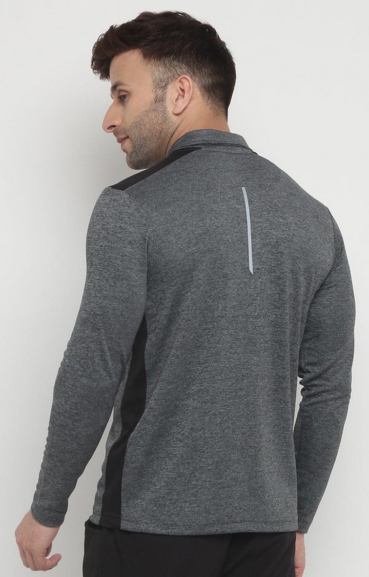 Men's Grey Melange Textured Polyester Activewear T-Shirt