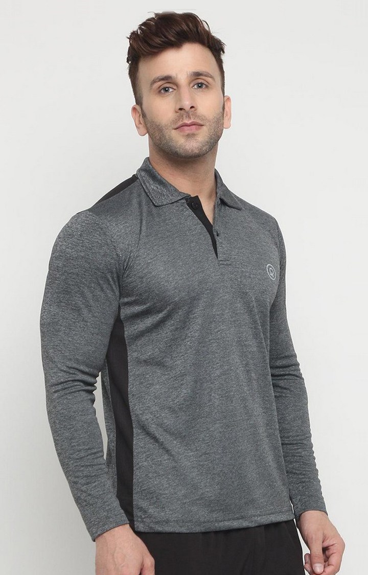 Men's Grey Melange Textured Polyester Activewear T-Shirt