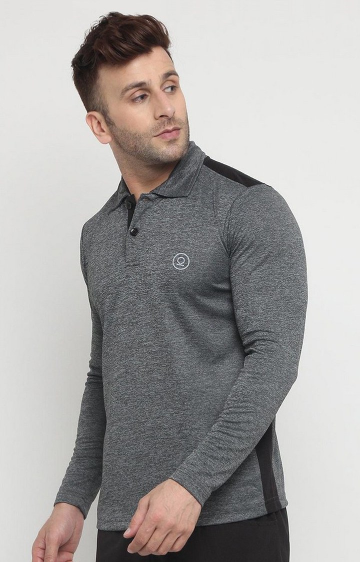 Men's Grey Melange Textured Polyester Activewear T-Shirt