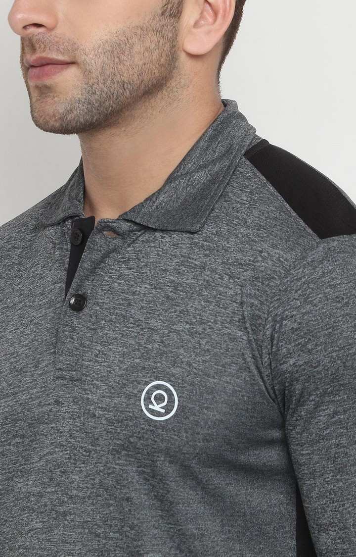 Men's Grey Melange Textured Polyester Activewear T-Shirt