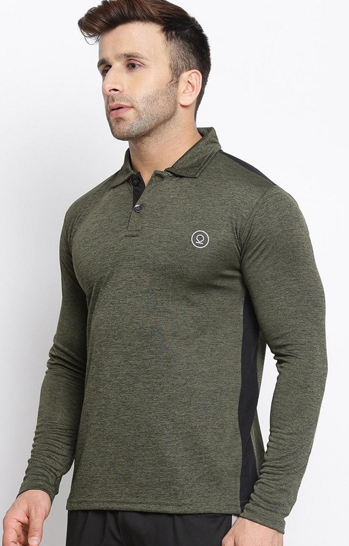 Men's Olive Green Melange Textured Polyester Activewear T-Shirt