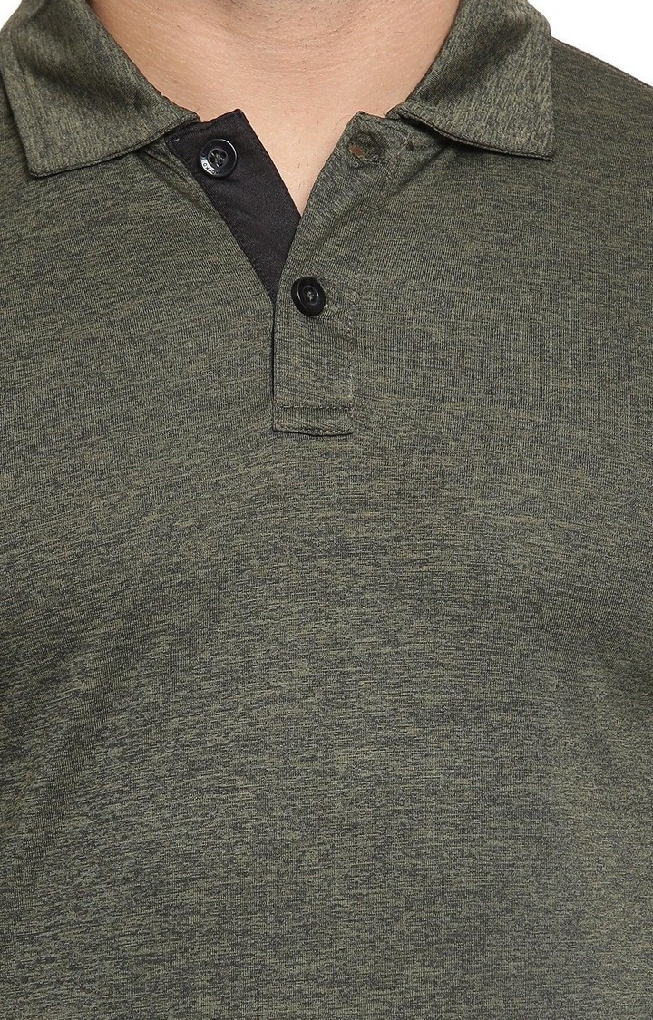 Men's Olive Green Melange Textured Polyester Activewear T-Shirt