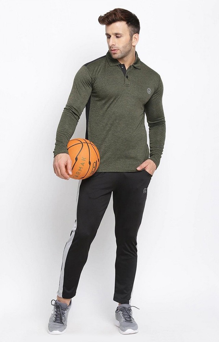 Men's Olive Green Melange Textured Polyester Activewear T-Shirt