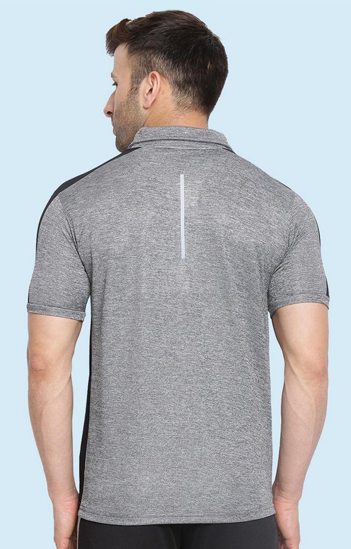 Men's Grey Melange Textured Polyester Activewear T-Shirt