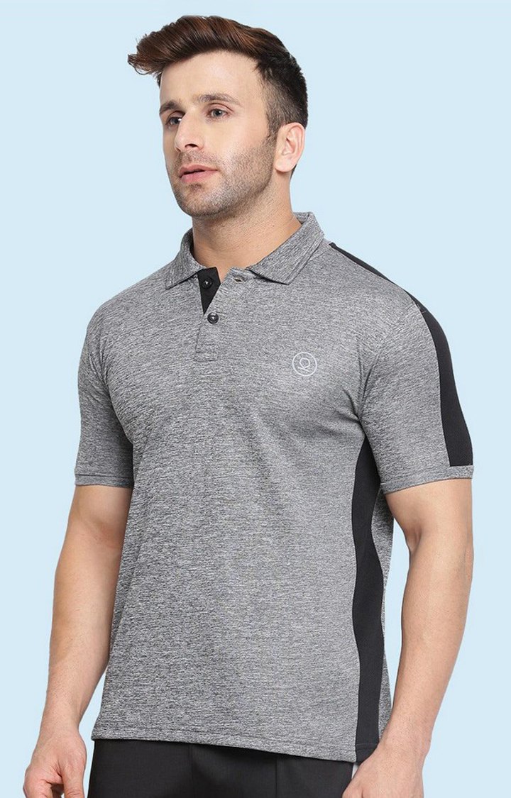 Men's Grey Melange Textured Polyester Activewear T-Shirt