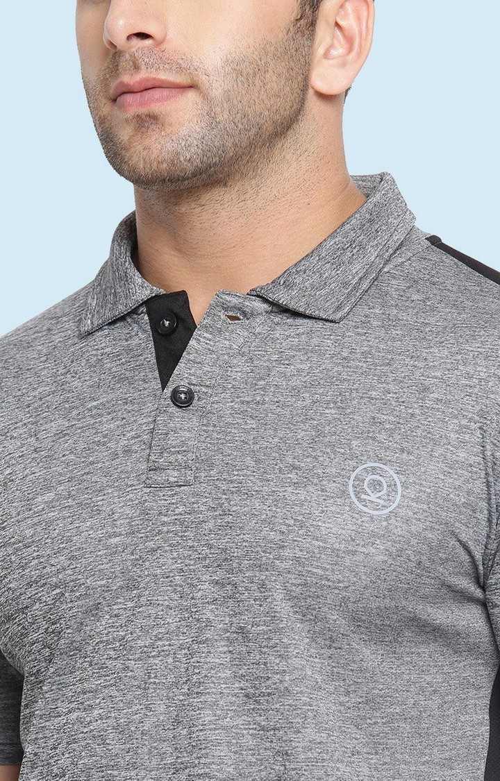 Men's Grey Melange Textured Polyester Activewear T-Shirt