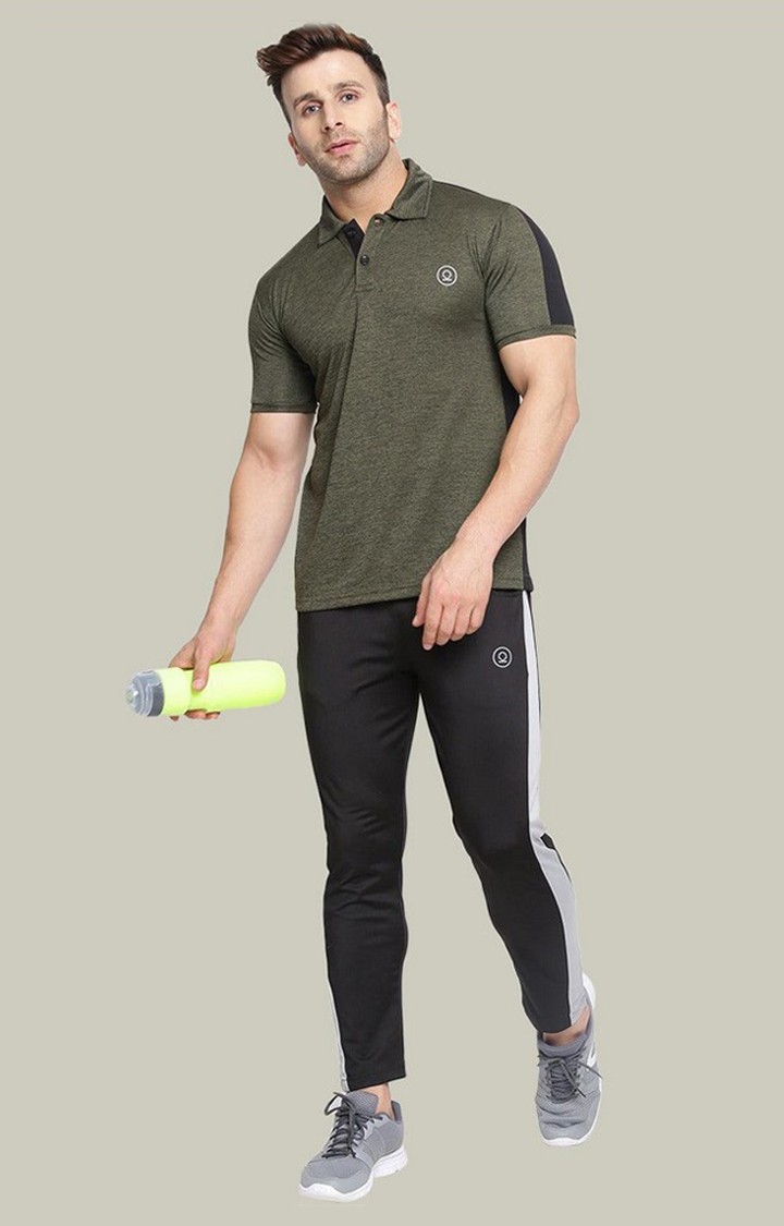 Men's Olive Green Melange Textured Polyester Activewear T-Shirt