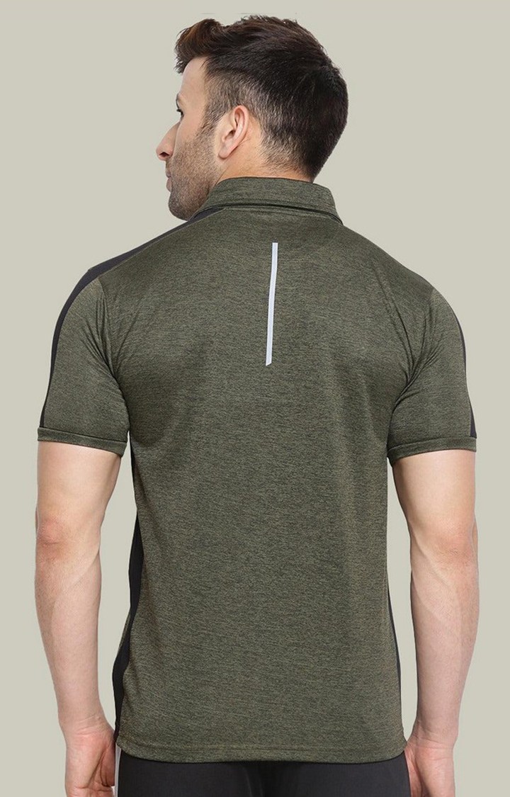 Men's Olive Green Melange Textured Polyester Activewear T-Shirt