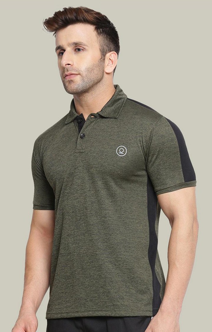 Men's Olive Green Melange Textured Polyester Activewear T-Shirt