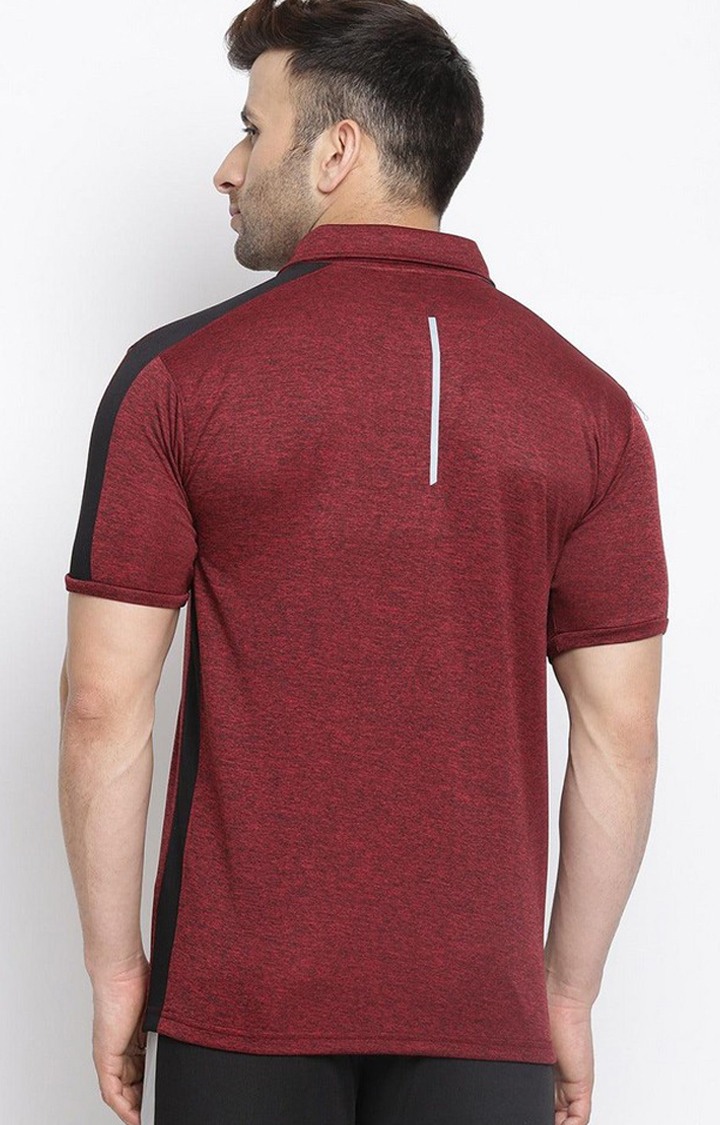 Men's Maroon Melange Textured Polyester Activewear T-Shirt