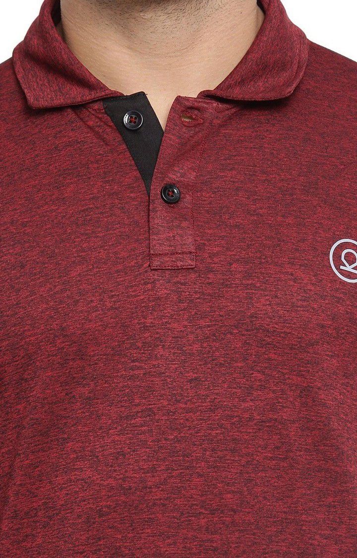 Men's Maroon Melange Textured Polyester Activewear T-Shirt