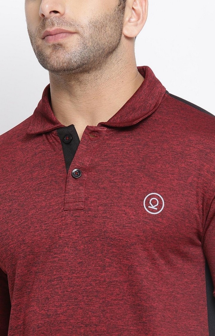 Men's Maroon Melange Textured Polyester Activewear T-Shirt