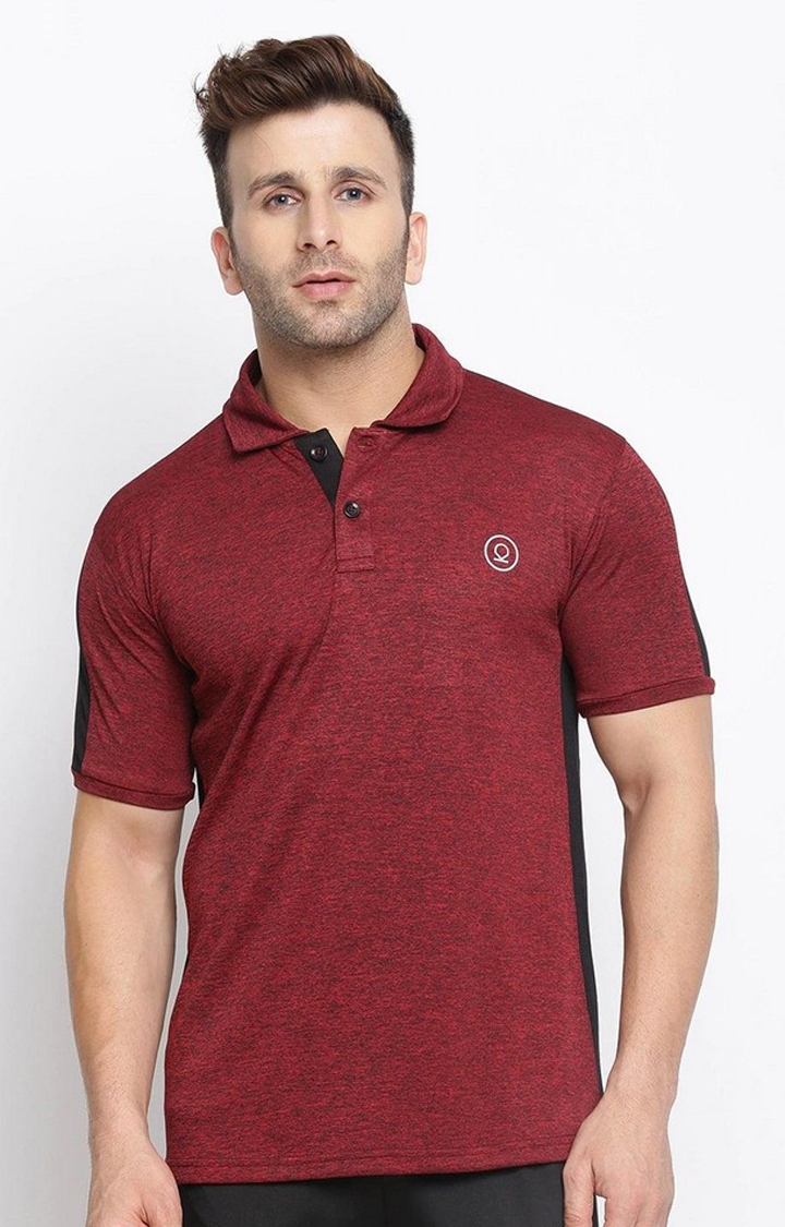 CHKOKKO | Men's Maroon Melange Textured Polyester Activewear T-Shirt