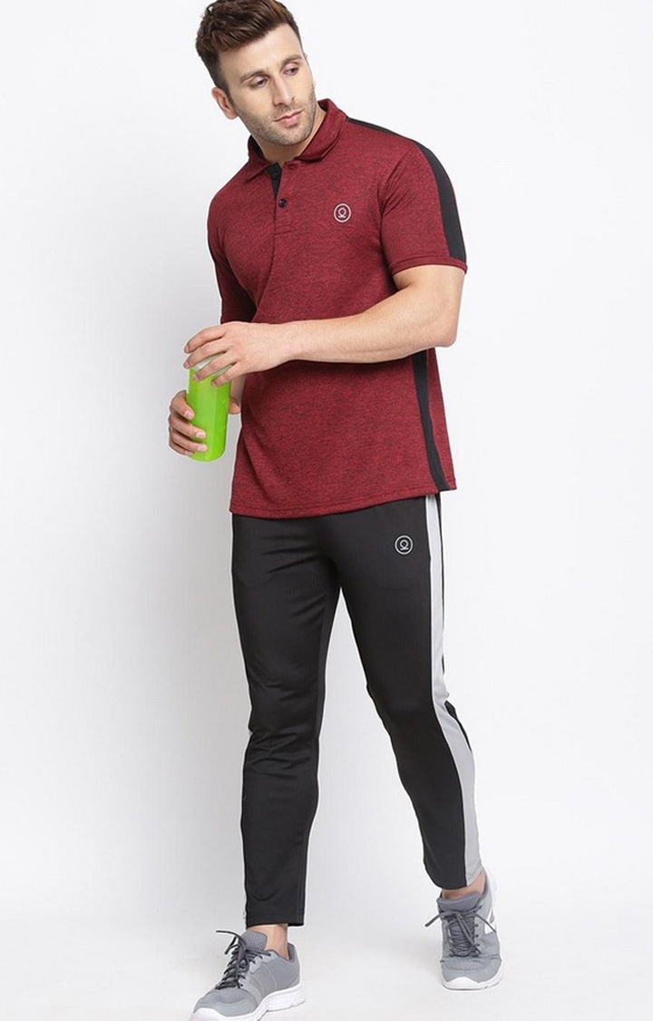 Men's Maroon Melange Textured Polyester Activewear T-Shirt