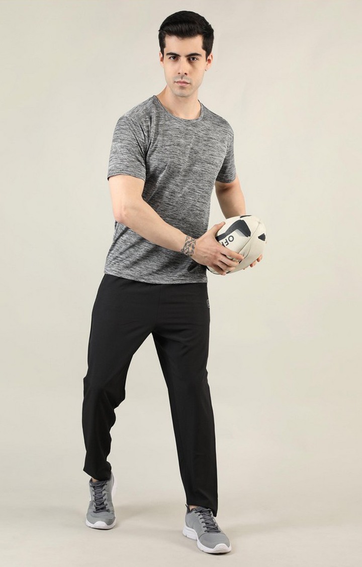 Men's Grey Melange Textured Polyester Activewear T-Shirt