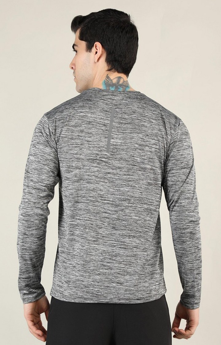 Men's Grey Melange Textured Polyester Activewear T-Shirt