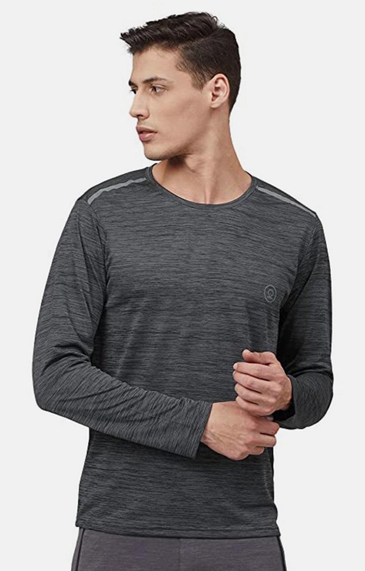 Men's Grey Melange Textured Polyester Activewear T-Shirt