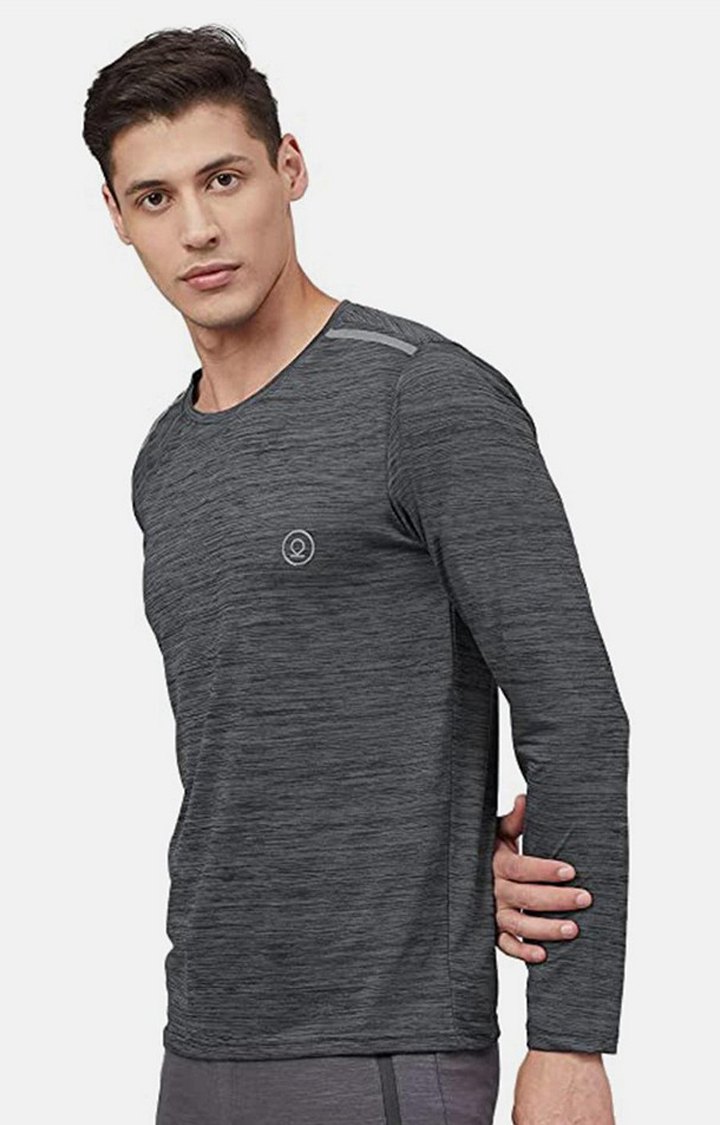 Men's Grey Melange Textured Polyester Activewear T-Shirt