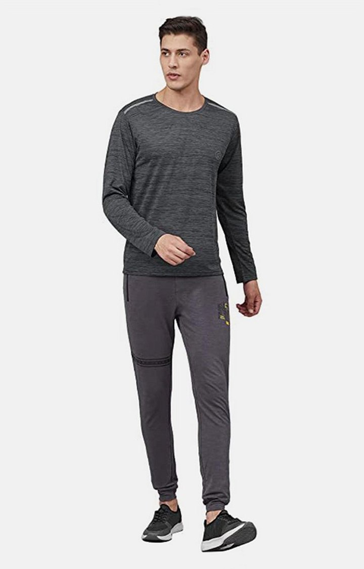 Men's Grey Melange Textured Polyester Activewear T-Shirt