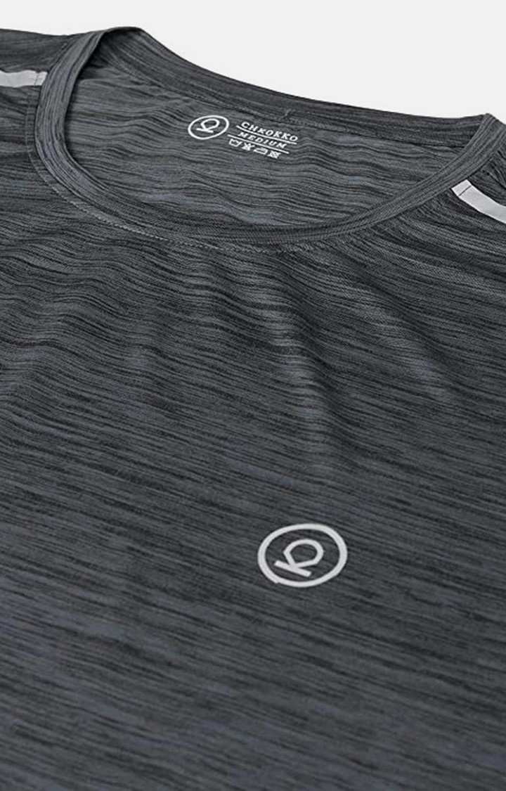 Men's Grey Melange Textured Polyester Activewear T-Shirt