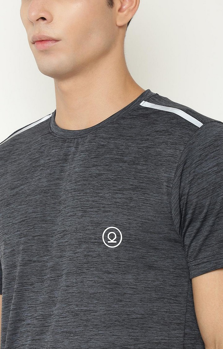 Men's Grey Melange Textured Polyester Activewear T-Shirt