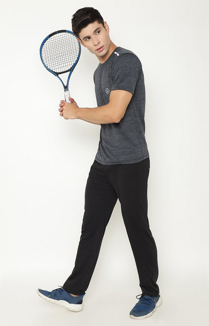 Men's Grey Melange Textured Polyester Activewear T-Shirt