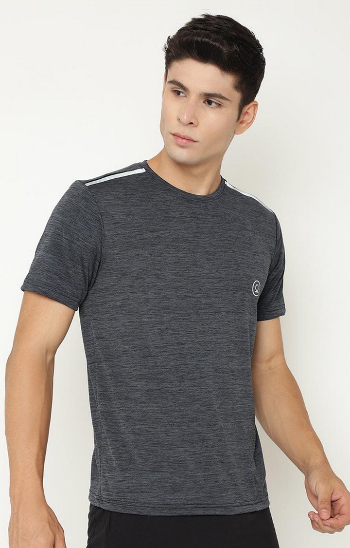 Men's Grey Melange Textured Polyester Activewear T-Shirt