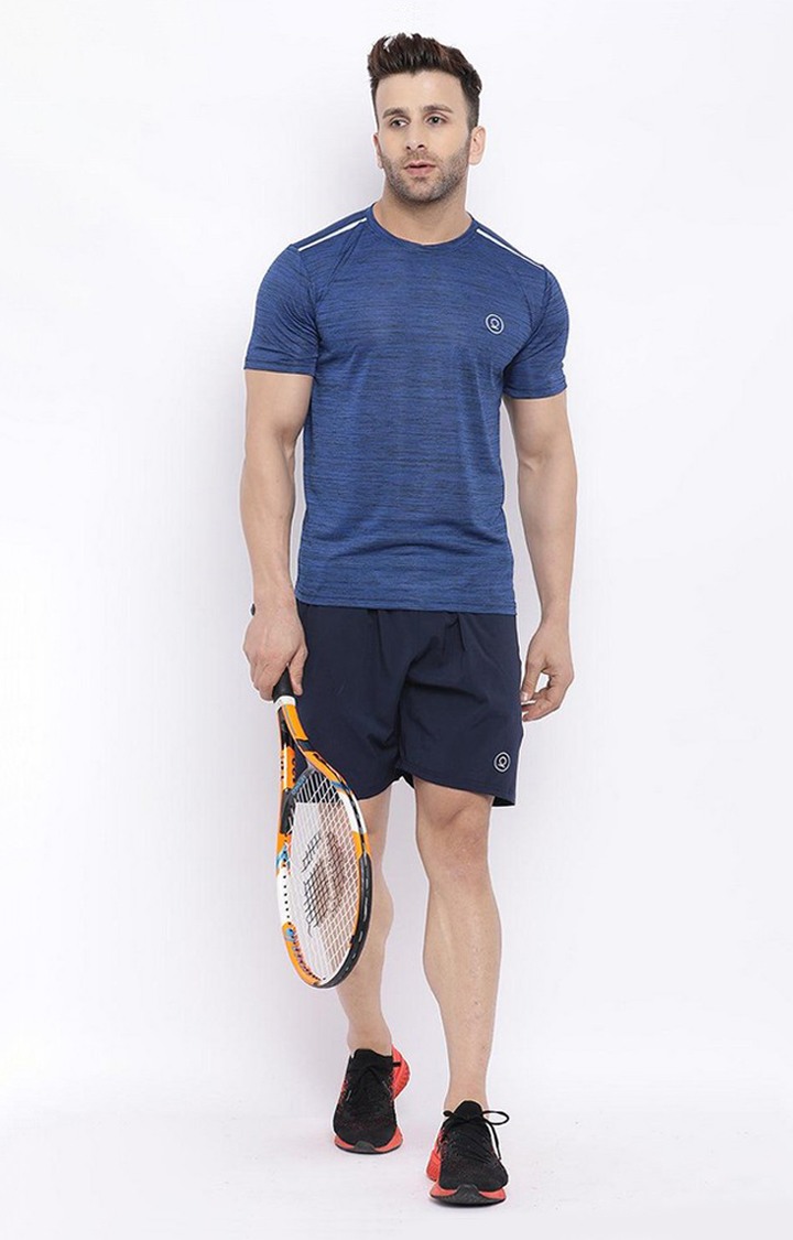 Men's Navy Blue Melange Textured Polyester Activewear T-Shirt