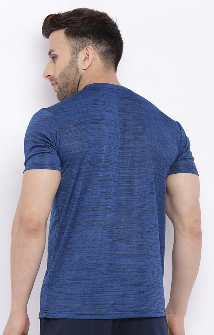 Men's Navy Blue Melange Textured Polyester Activewear T-Shirt