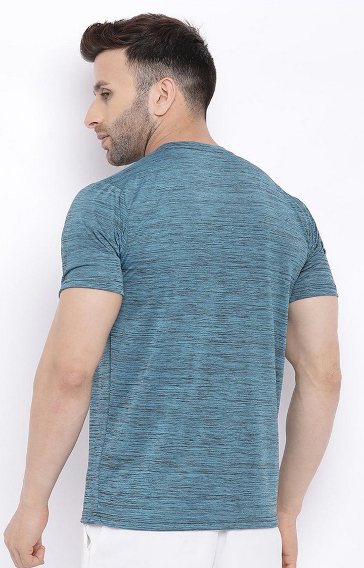 Men's Green Melange Textured Polyester Activewear T-Shirt